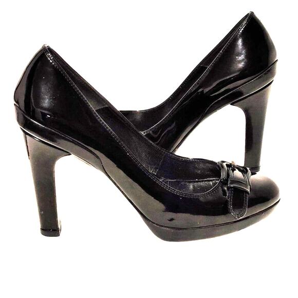 Fendi Patent Leather High Heel Pumps Almond Toe Buckle Black Womens Size US 6.5 - Picture 3 of 9